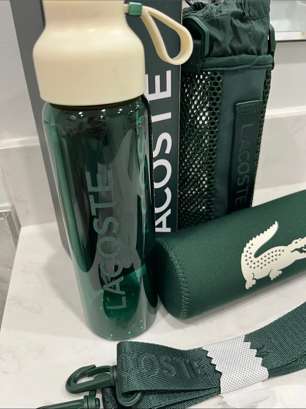 Lacoste Dark Green & Cream Bottle Set with Branded Carrier